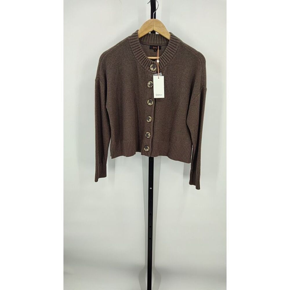 Quince Womens 100% Organic Cotton Cropped Cardigan Heather Brown S